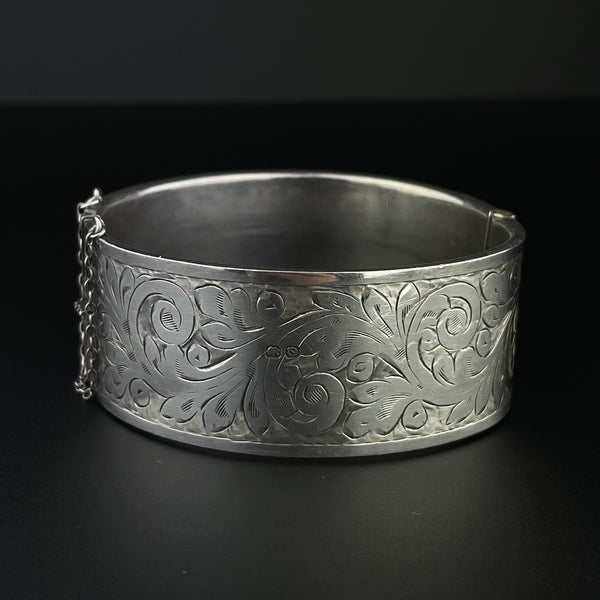 Vintage Engraved Sterling Silver Bangle Bracelet – Boylerpf