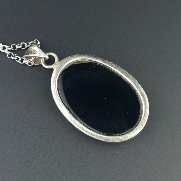 Silver Large Black Onyx Pendant Necklace - Boylerpf