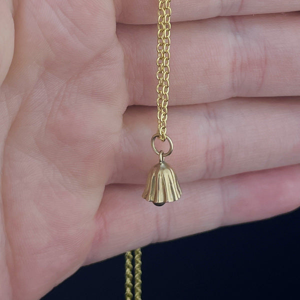 Vintage 9K Gold Articulated Bell Charm Pendant Necklace - Boylerpf