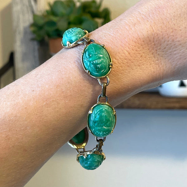 Vintage Green Scarab Gold Fill Bracelet - Boylerpf