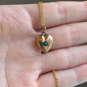 Antique Rose Gold Turquoise Puffy Heart Pendant Necklace - Boylerpf