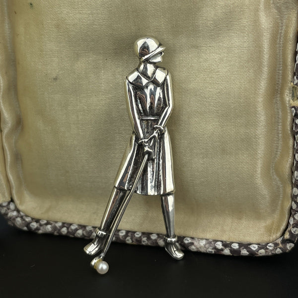 Vintage Silver Pearl Golfer Brooch - Boylerpf