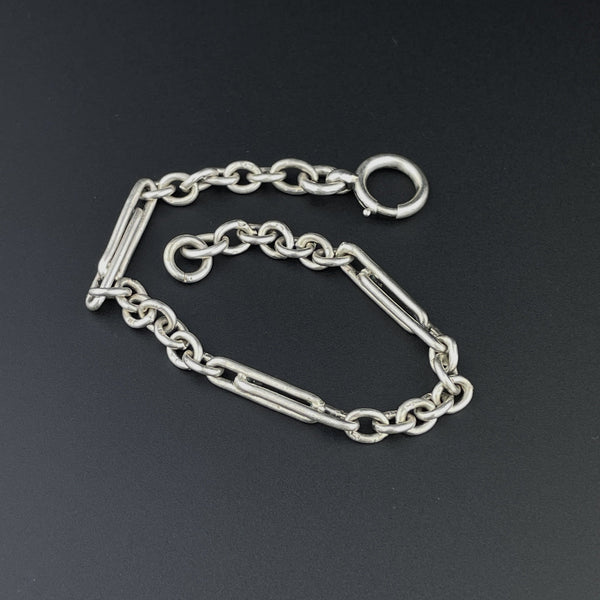 Antique Trombone Link Silver Watch Chain Bracelet - Boylerpf