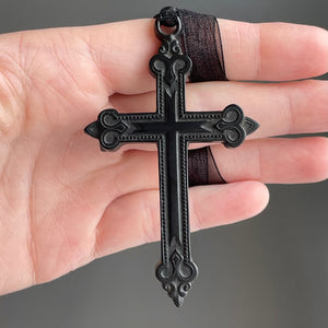 Large Victorian Vulcanite Mourning Cross Pendant - Boylerpf