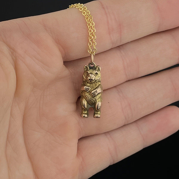 Vintage Gold Puffy Bear Charm Pendant Necklace - Boylerpf