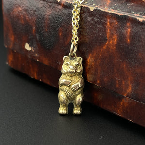 Vintage Gold Puffy Bear Charm Pendant Necklace - Boylerpf