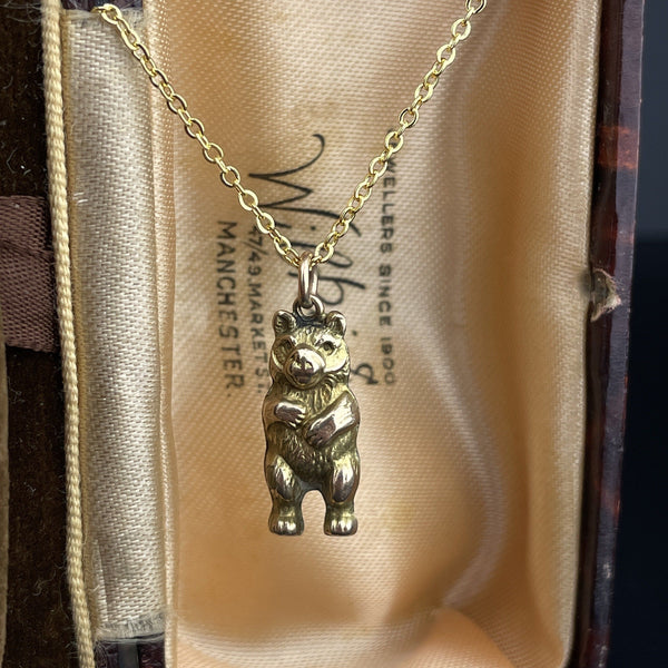 Vintage Gold Puffy Bear Charm Pendant Necklace - Boylerpf