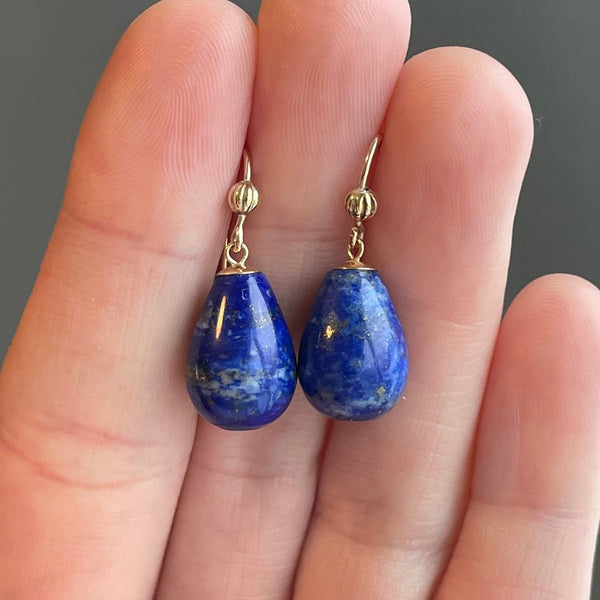 Vintage Art Deco Style Gold Lapis Lazuli Earrings - Boylerpf