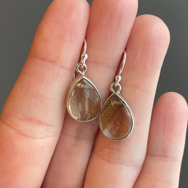 Silver Teardrop Rutilated Quartz Earrings - Boylerpf