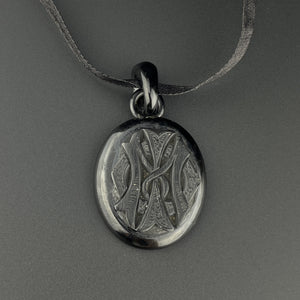 Victorian Mourning Carved Whitby Jet Pendant - Boylerpf