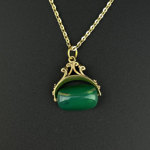 Gold Spinner Chrysoprase Fob Pendant Necklace - Boylerpf