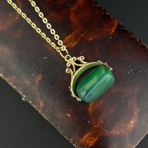 Gold Spinner Chrysoprase Fob Pendant Necklace - Boylerpf