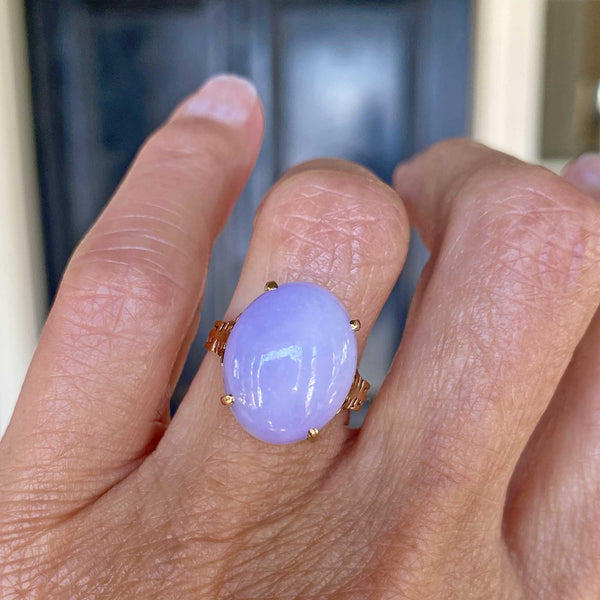 Vintage Cabochon Purple Jade Ring in 14K Gold - Boylerpf