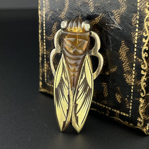 Vintage Art Deco Carved Horn Cicada Bug Brooch - Boylerpf