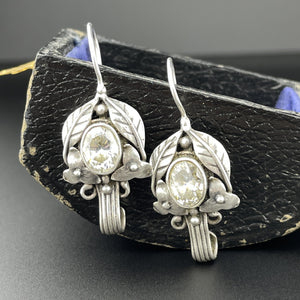Vintage Silver Rock Crystal Quartz Arts And Crafts Earrings - Boylerpf