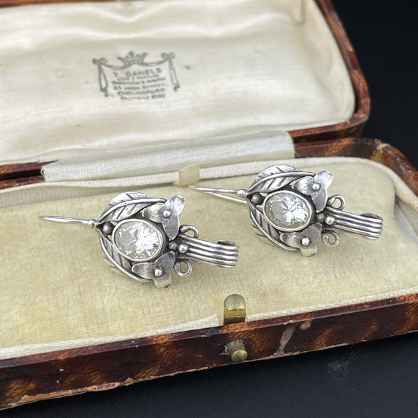 Vintage Silver Rock Crystal Quartz Arts And Crafts Earrings - Boylerpf