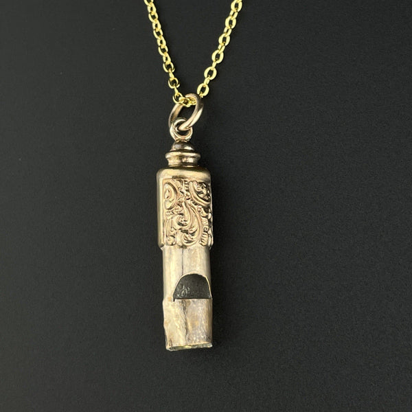 Antique Rolled Gold Engraved Whistle Charm Pendant Necklace - Boylerpf