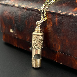 Antique Rolled Gold Engraved Whistle Charm Pendant Necklace - Boylerpf