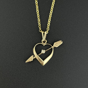 Vintage Heart Arrow Diamond Gold Pendant Necklace - Boylerpf