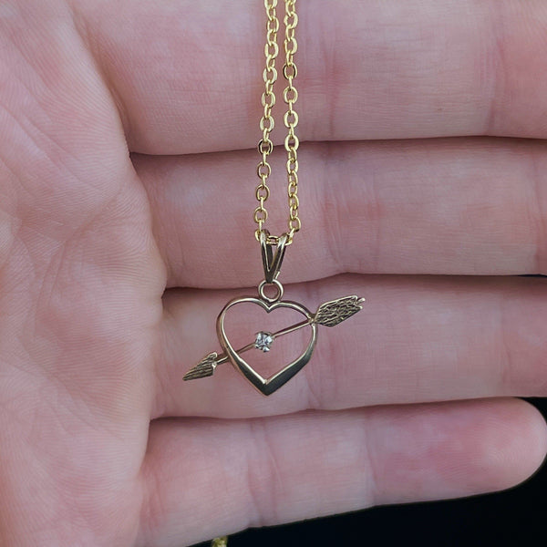 Vintage Heart Arrow Diamond Gold Pendant Necklace - Boylerpf