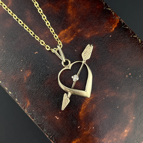 Vintage Heart Arrow Diamond Gold Pendant Necklace - Boylerpf