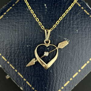 Vintage Heart Arrow Diamond Gold Pendant Necklace - Boylerpf