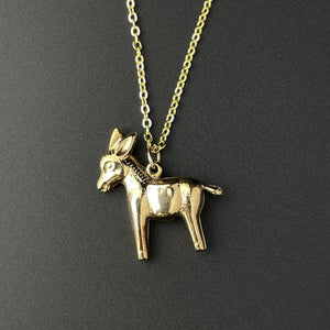 Vintage Gold Puffy Donkey Charm Pendant Necklace - Boylerpf