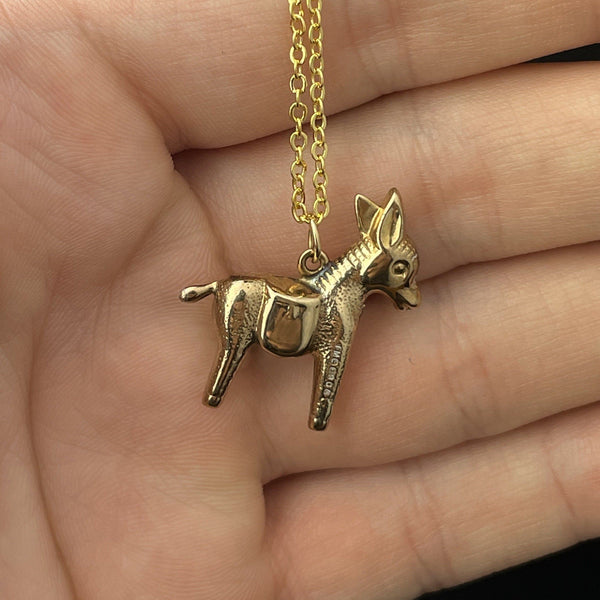 Vintage Gold Puffy Donkey Charm Pendant Necklace - Boylerpf