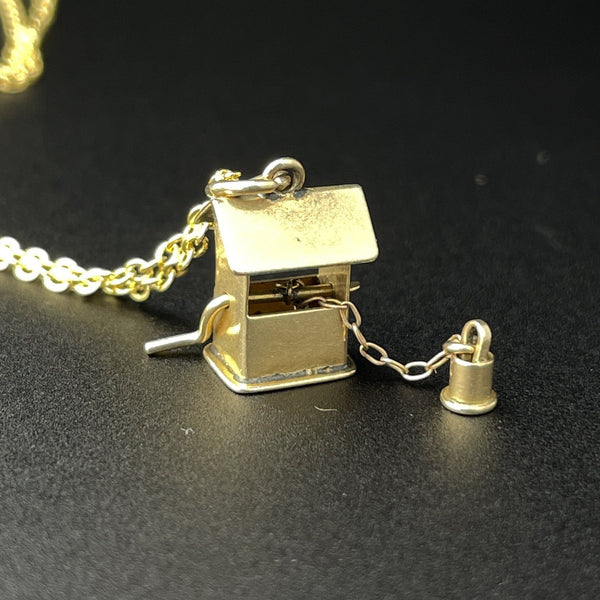 Vintage Working Wishing Well 14K Gold Pendant Charm Necklace - Boylerpf