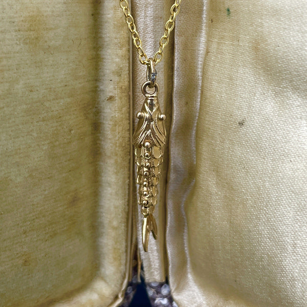 14K Gold Vintage Articulated Fish Charm Pendant Necklace - Boylerpf