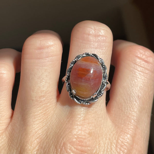 Silver Rope Carnelian Agate Statement Ring - Boylerpf