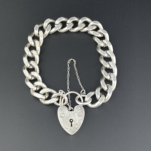 Antique Silver English Heat Padlock Curb Chain Bracelet - Boylerpf