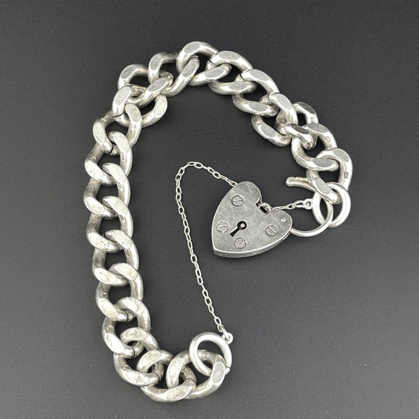 Antique Silver English Heat Padlock Curb Chain Bracelet - Boylerpf