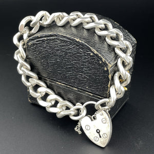 Vintage Silver English Heat Padlock Curb Chain Bracelet - Boylerpf