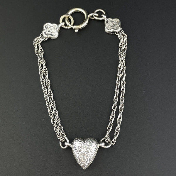 Victorian Sterling Silver Engraved Puffy Heart Albertina Bracelet - Boylerpf
