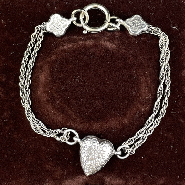 Victorian Sterling Silver Engraved Puffy Heart Albertina Bracelet - Boylerpf