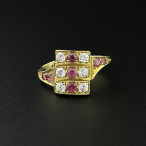 Vintage 14K Gold Ruby Diamond Paste Cluster Ring, Sz 5 3/4 - Boylerpf