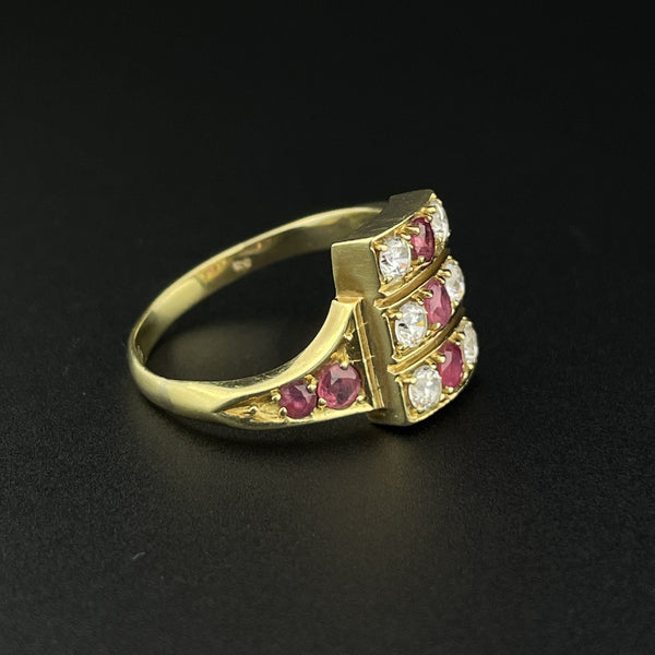 Vintage 14K Gold Ruby Diamond Paste Cluster Ring, Sz 5 3/4 - Boylerpf