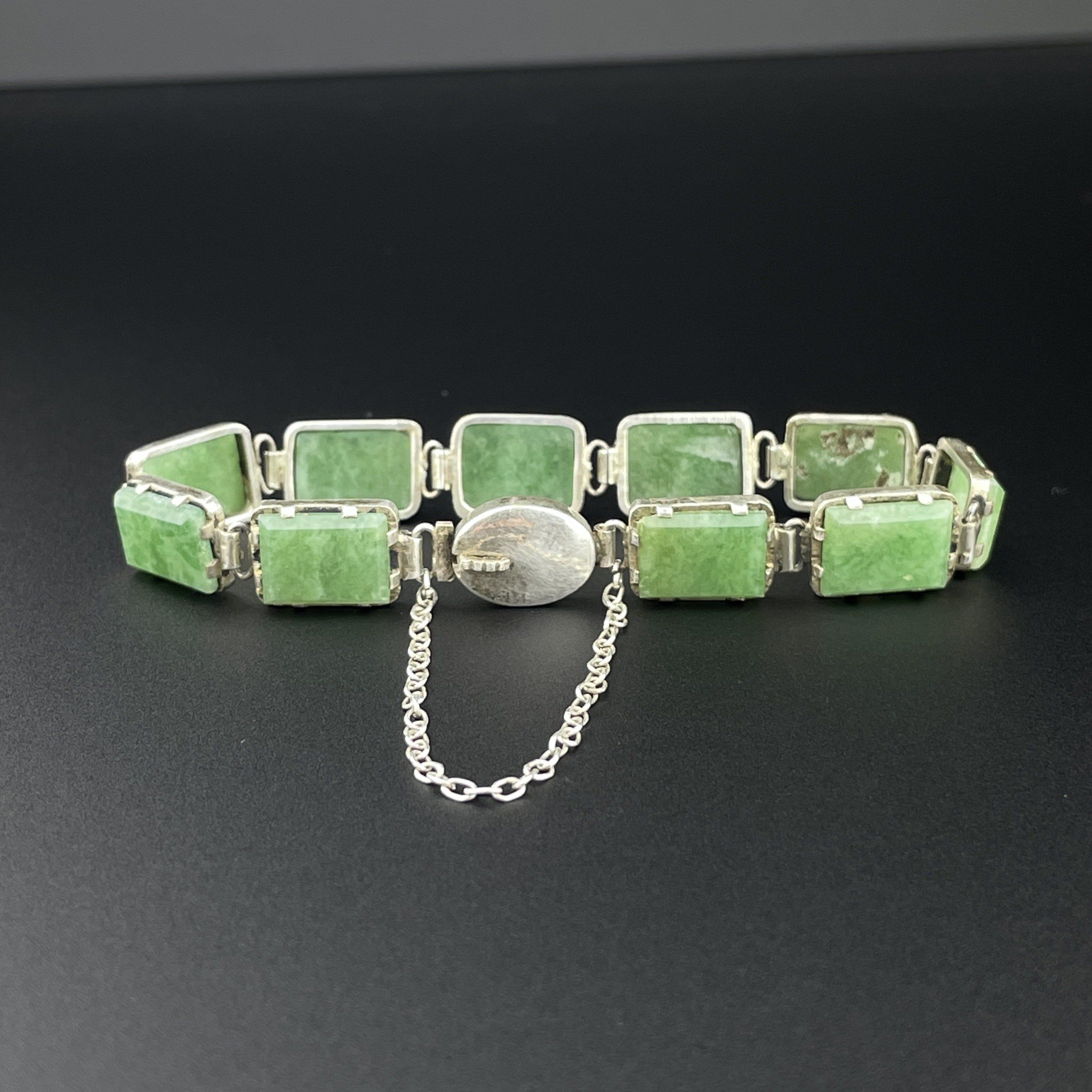 Vitage Green hotsell Jade Big block sterling silver Bracelet.