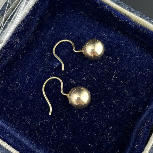 Antique Solid Gold Victorian Dormeuse Ball Earrings - Boylerpf