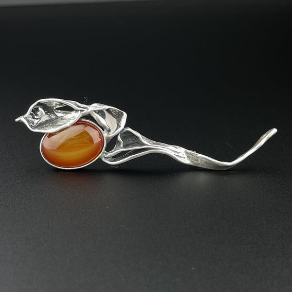 Vintage Arts and Crafts Style Silver Simulated Citrine Brooch - Boylerpf