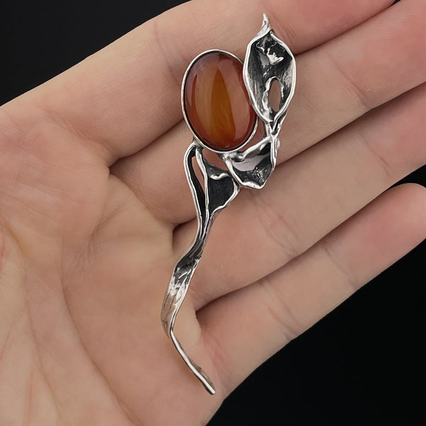 Vintage Arts and Crafts Style Silver Simulated Citrine Brooch - Boylerpf