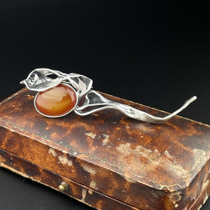 Vintage Arts and Crafts Style Silver Simulated Citrine Brooch - Boylerpf