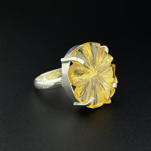 Vintage Silver Simulated Citrine Flower Ring, Sz 5 3/4 - Boylerpf