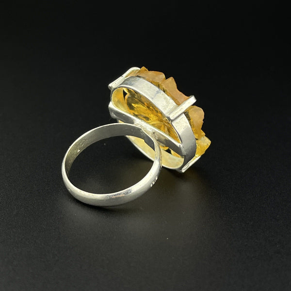 Vintage Silver Simulated Citrine Flower Ring, Sz 5 3/4 - Boylerpf