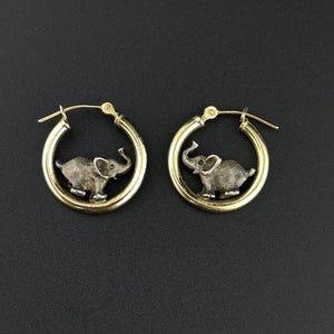 Vintage 14K Gold Huggie Hoop Elephant Earrings - Boylerpf