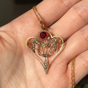 Antique Edwardian Rose Gold Garnet Lavalier Necklace - Boylerpf
