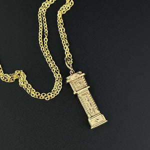 Vintage Gold Grandfather Clock Pendant Necklace - Boylerpf