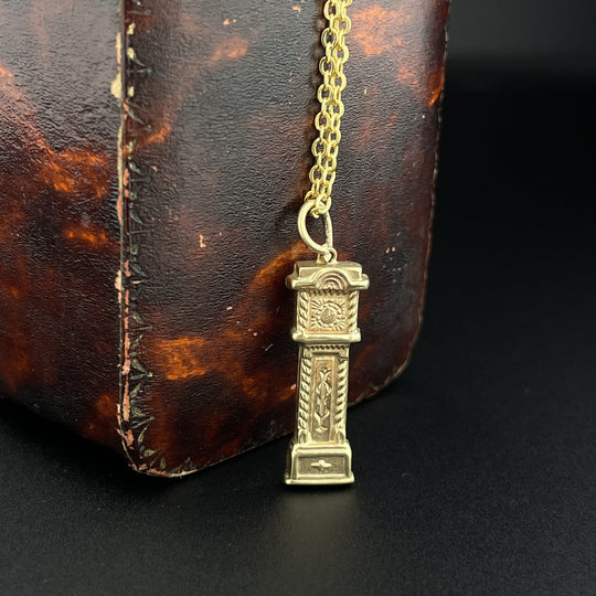 Vintage Gold Grandfather Clock Pendant Necklace Boylerpf