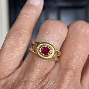 Heavy Modern 18K Gold Ruby Ring, Signet Style - Boylerpf